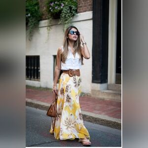 Chicwish Yellow Floral Romantic Feminine Maxi Skirt, Size XL
